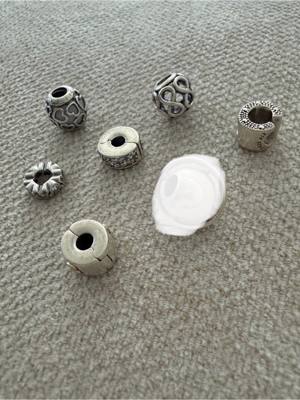 Pandora Silver and Cream Charm Bead Set
